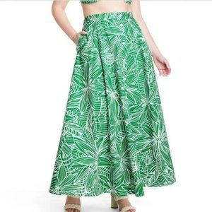 NWT Tabitha Brown by Target Linear Floral Print Maxi Skirt Green